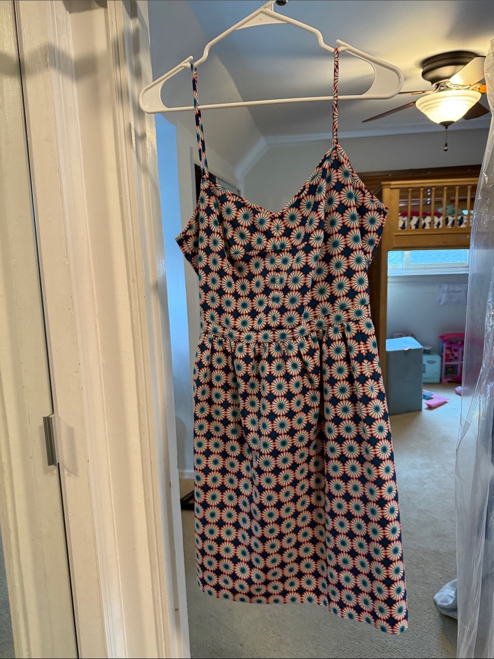 J. Crew Navy Mini Dress with Pink & White Daisy Print